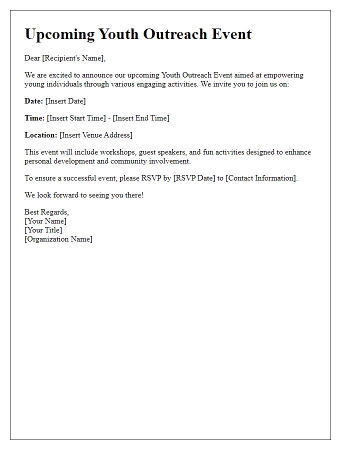 Letter template of youth outreach event notification