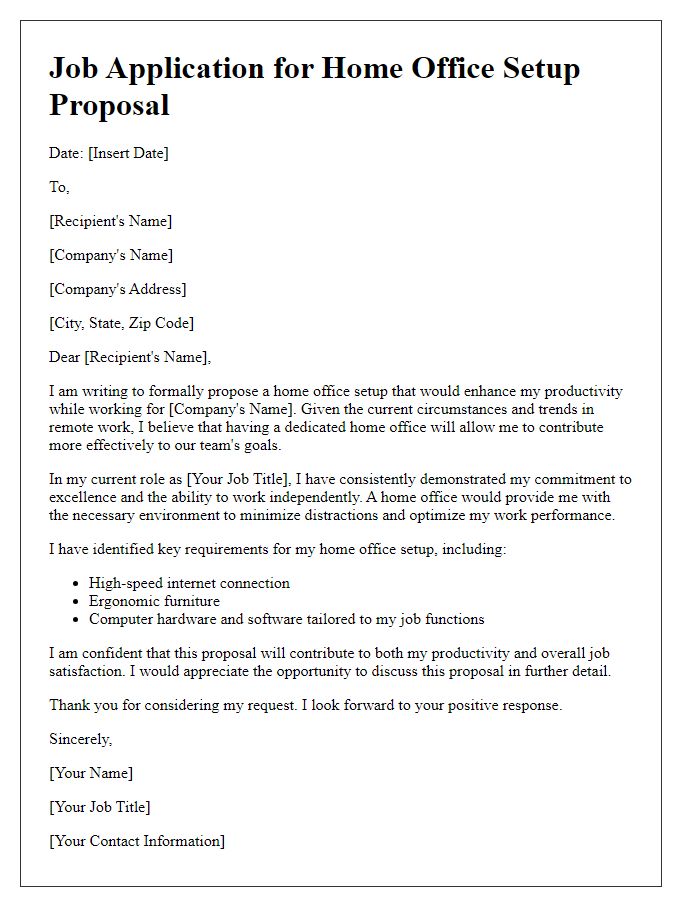 Letter template of job application for home office setup proposal.