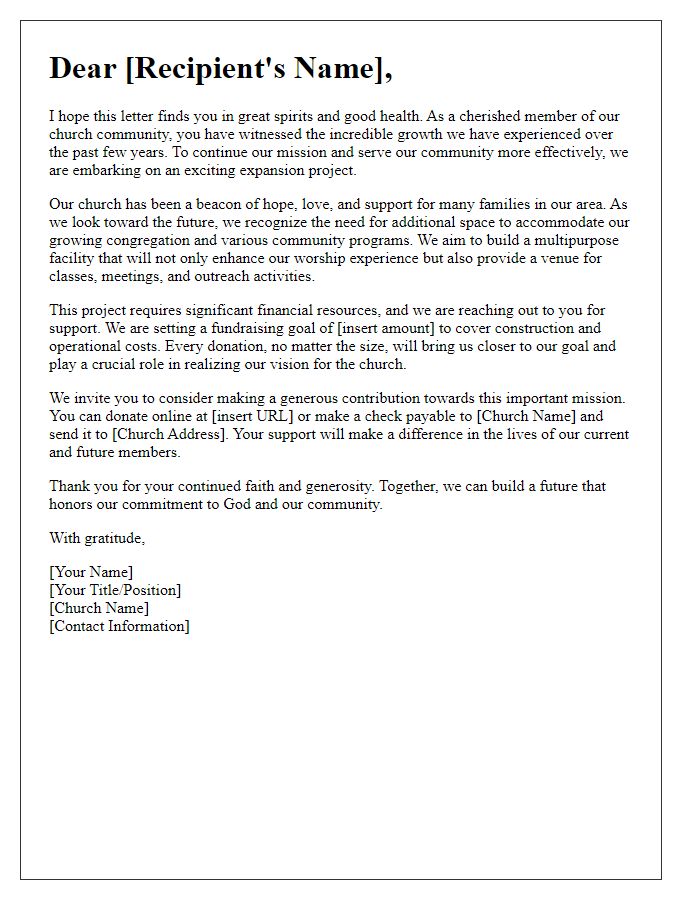 Letter template of fundraising appeal for church expansion