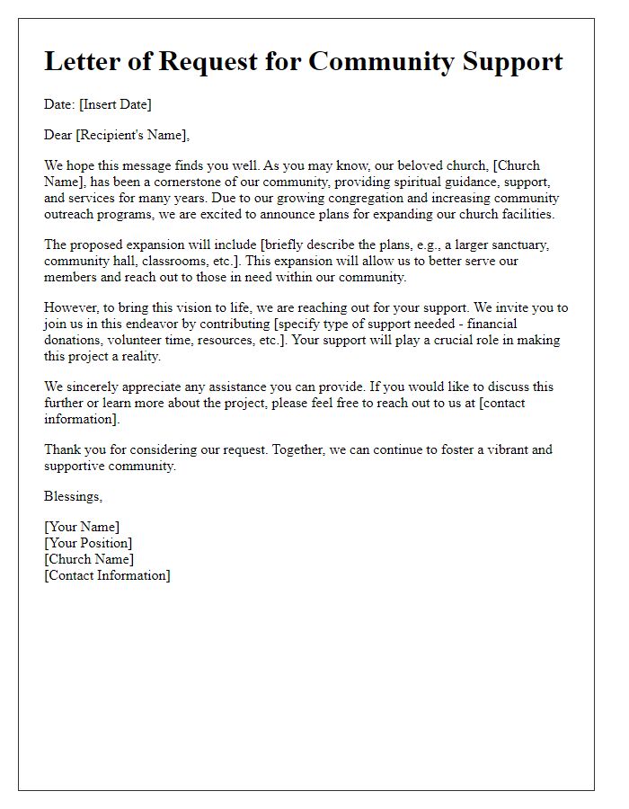 Letter template of request for community support in church expansion