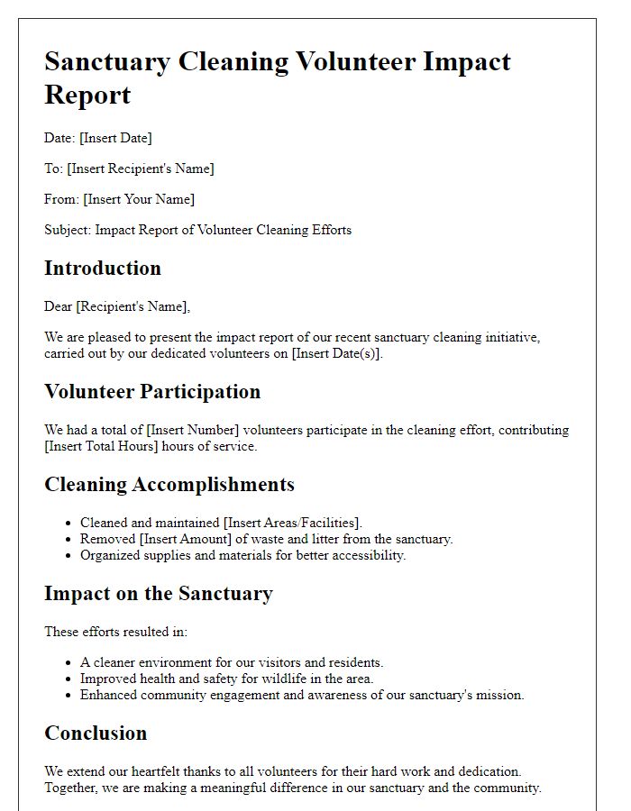 Letter template of sanctuary cleaning volunteer impact report