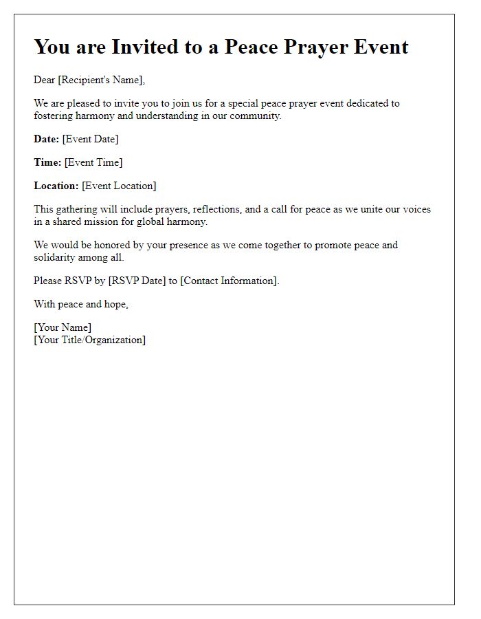 Letter template of invitation for peace prayer event