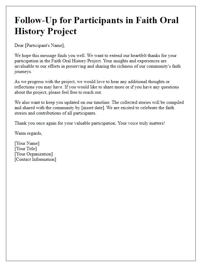 Letter template of follow-up for participants in faith oral history project