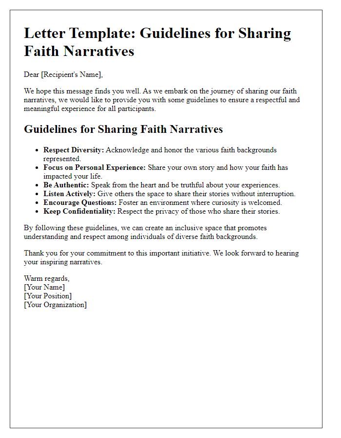 Letter template of guidelines for sharing faith narratives