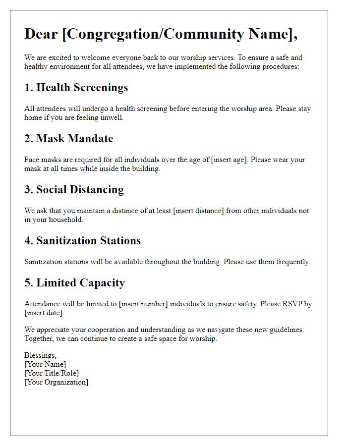 Letter template of procedures for safe worship practices