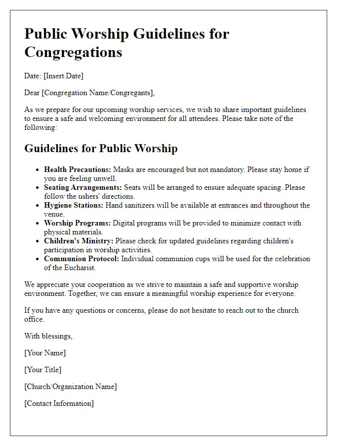 Letter template of public worship guidelines for congregations