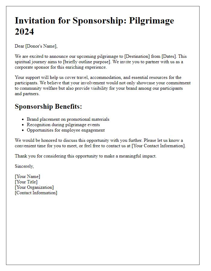 Letter template of pilgrimage sponsorship invitation for corporate donors.