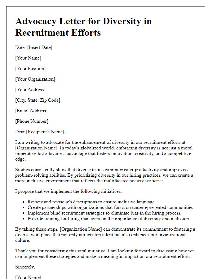 Letter template of advocacy for diversity in recruitment efforts