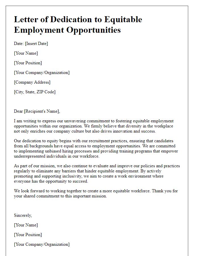 Letter template of dedication to equitable employment opportunities