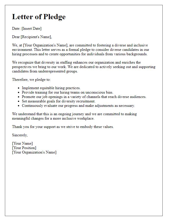 Letter template of pledge towards diverse candidate consideration
