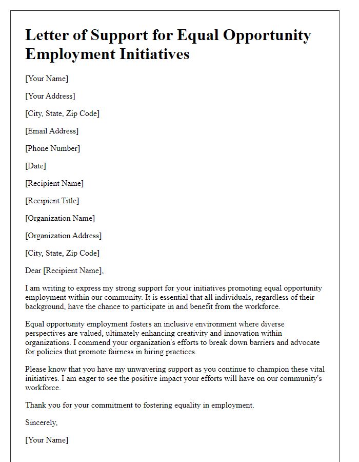 Letter template of support for equal opportunity employment initiatives