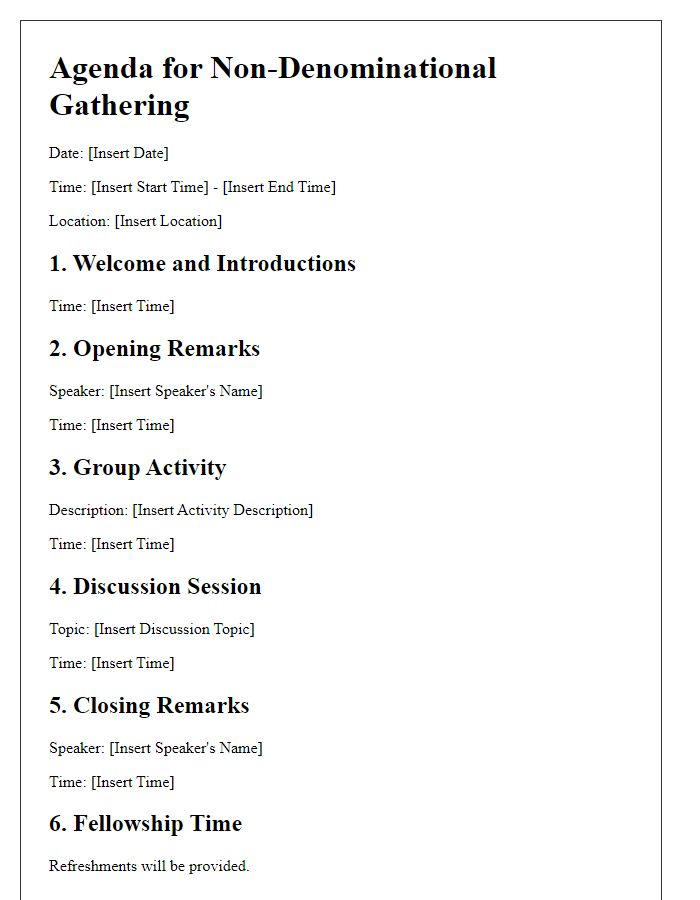 Letter template of agenda for a non-denominational gathering