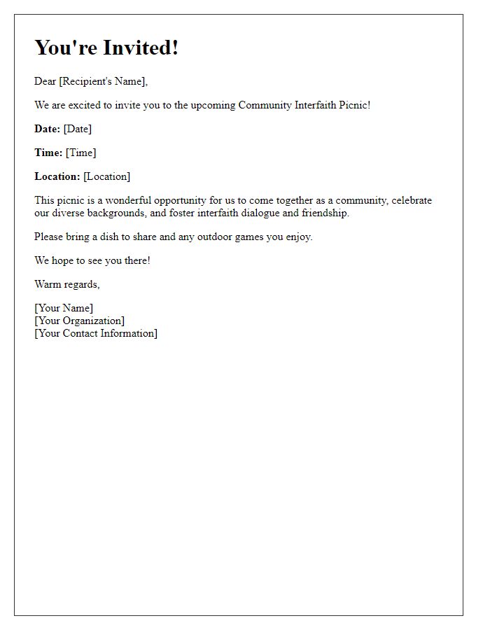 Letter template of invitation for community interfaith picnic.