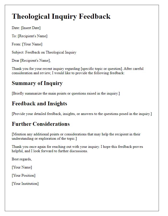 Letter template of theological inquiry feedback