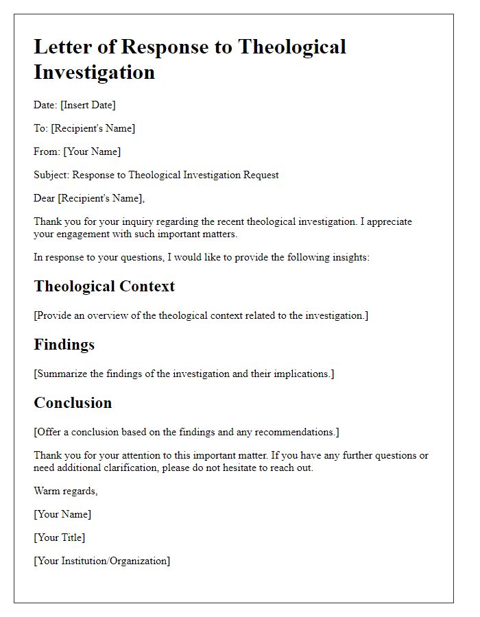 Letter template of theological investigation response