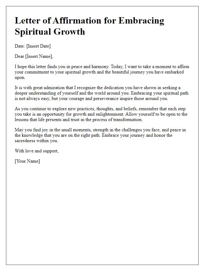 Letter template of affirmation for embracing spiritual growth