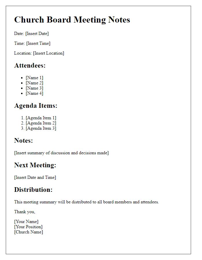 Letter template of church board meeting notes distribution