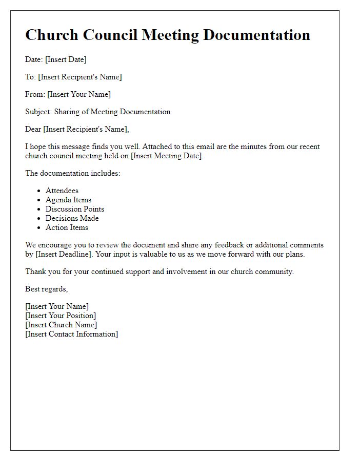 Letter template of church council meeting documentation sharing