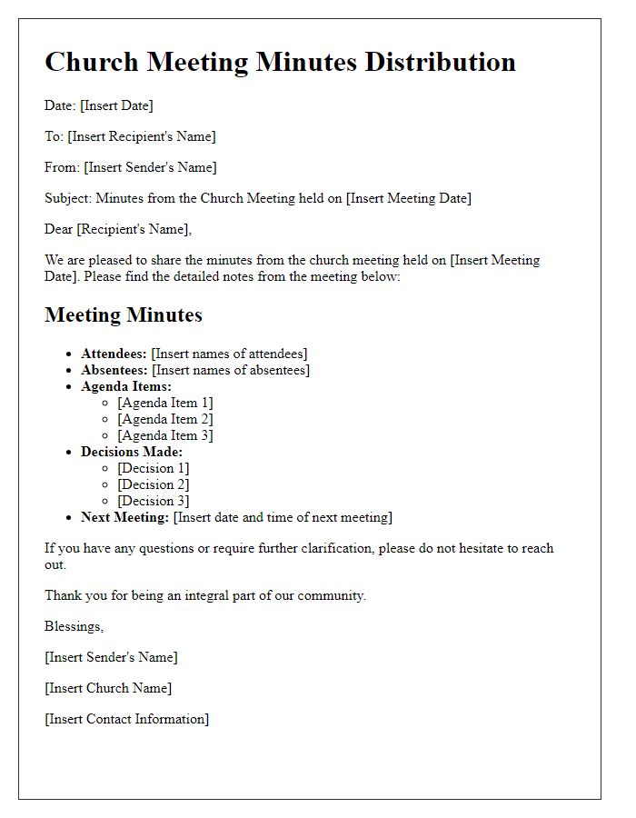 Letter template of church meeting minute distribution