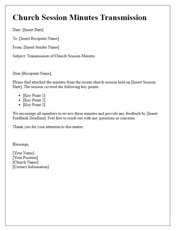 Letter template of church session minutes transmission