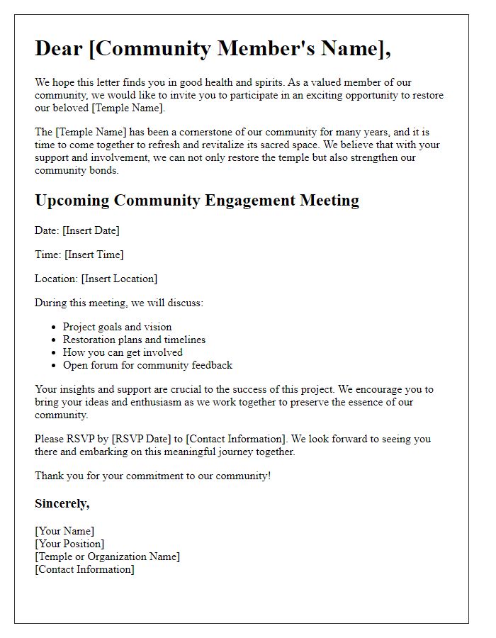 Letter template of temple restoration community engagement