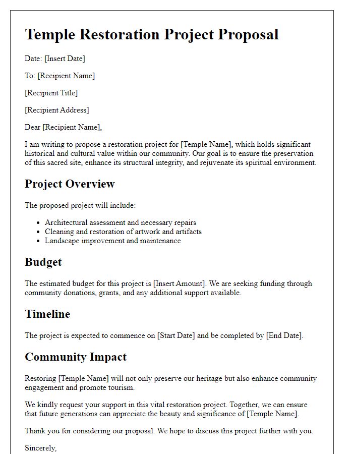 Letter template of temple restoration project proposal