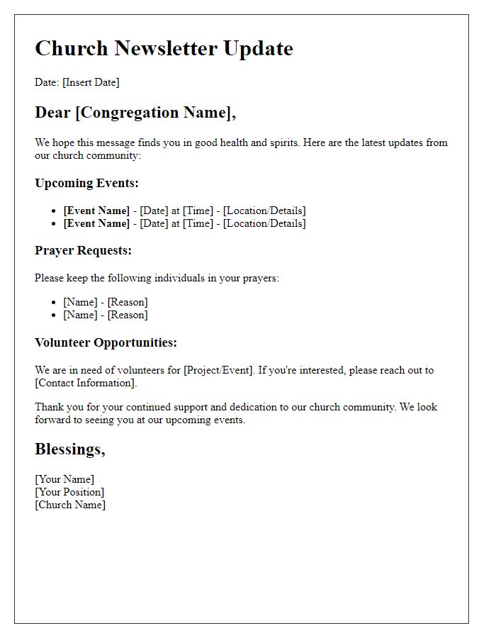 Letter template of church newsletter update