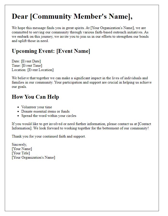 Letter template of faith-based community outreach initiative