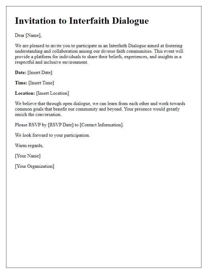 Letter template of interfaith dialogue invitation