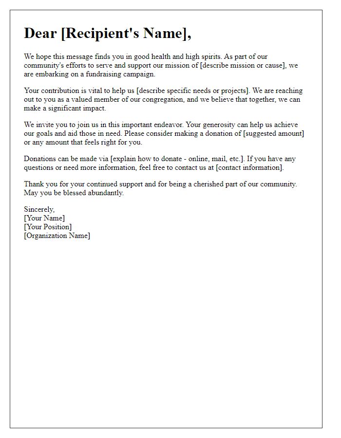 Letter template of religious fundraising campaign