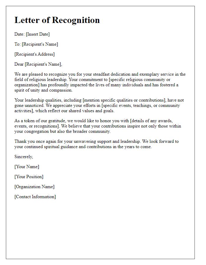 Letter template of religious leadership recognition