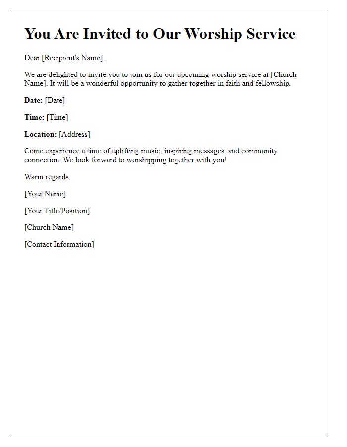 Letter template of worship service invitation