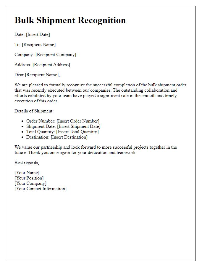 Letter template of Bulk Shipment Recognition