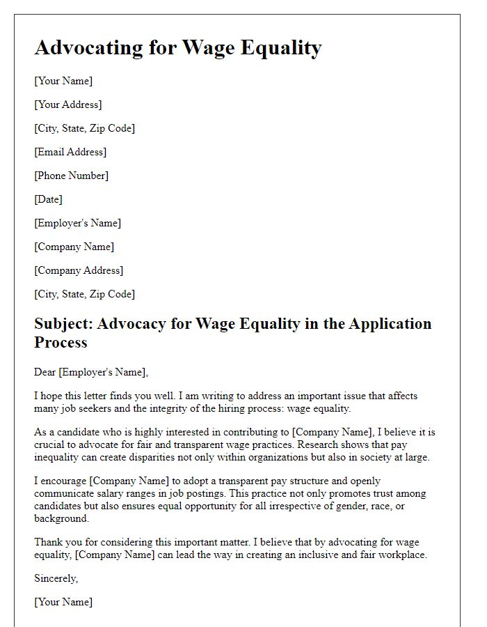 Letter template of advocating for wage equality in application process