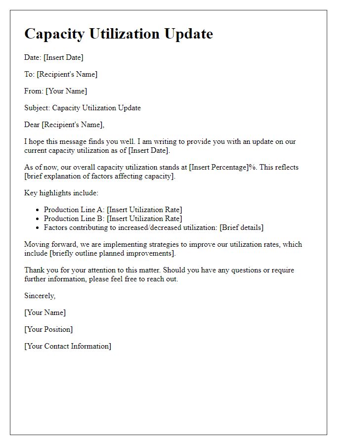 Letter template of capacity utilization update