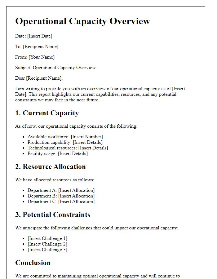 Letter template of operational capacity overview