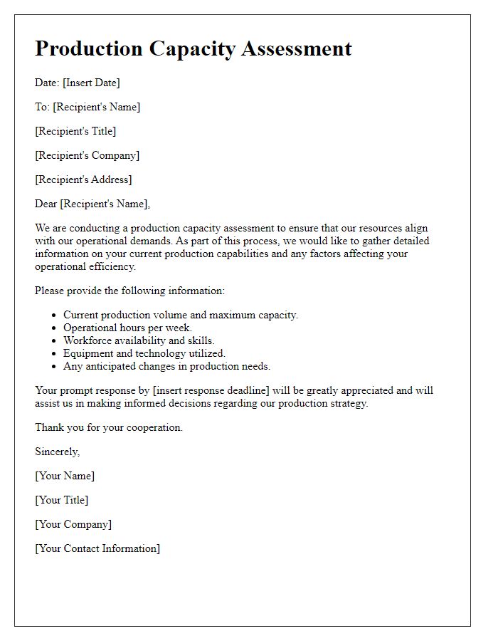 Letter template of production capacity assessment