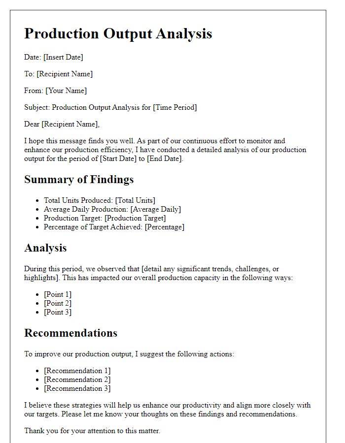 Letter template of production output analysis