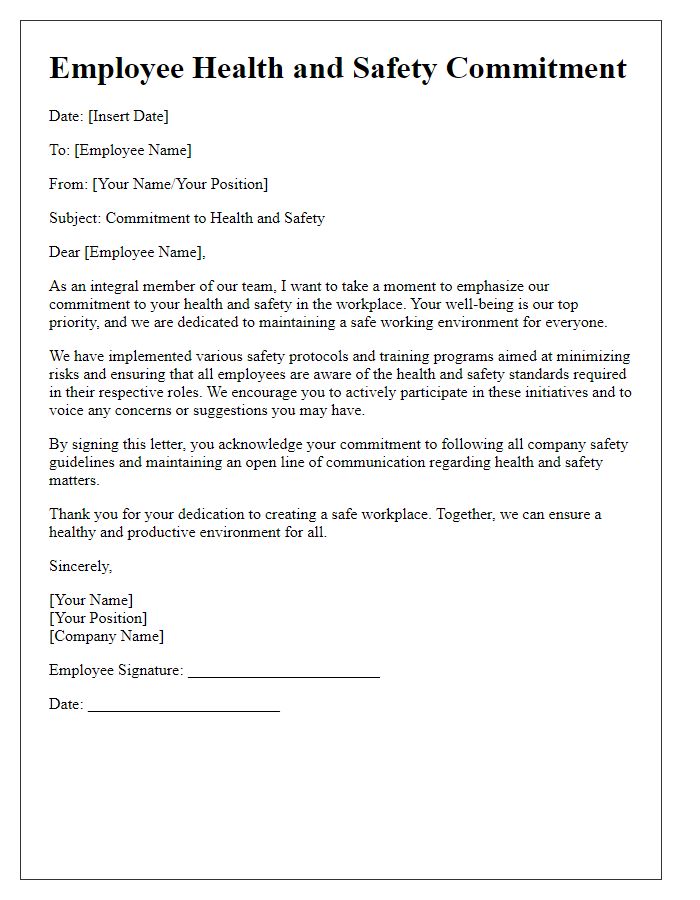 Letter template of employee health and safety commitment