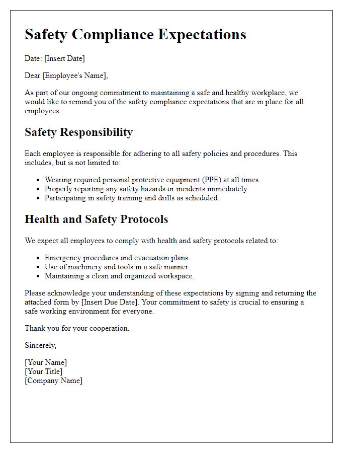 Letter template of safety compliance expectations for employees