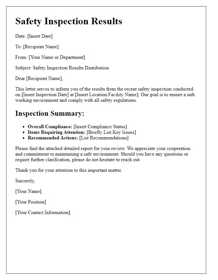 Letter template of safety inspection results distribution