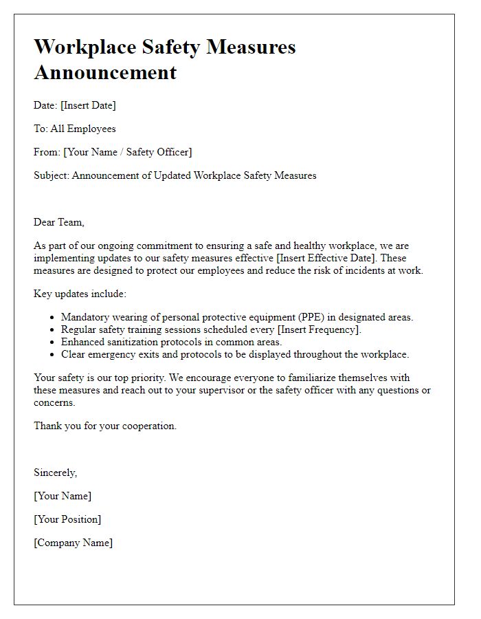 Letter template of workplace safety measures announcement