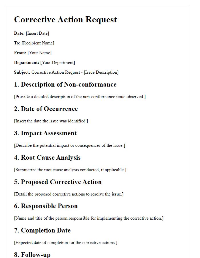 Letter template of quality assurance corrective action request