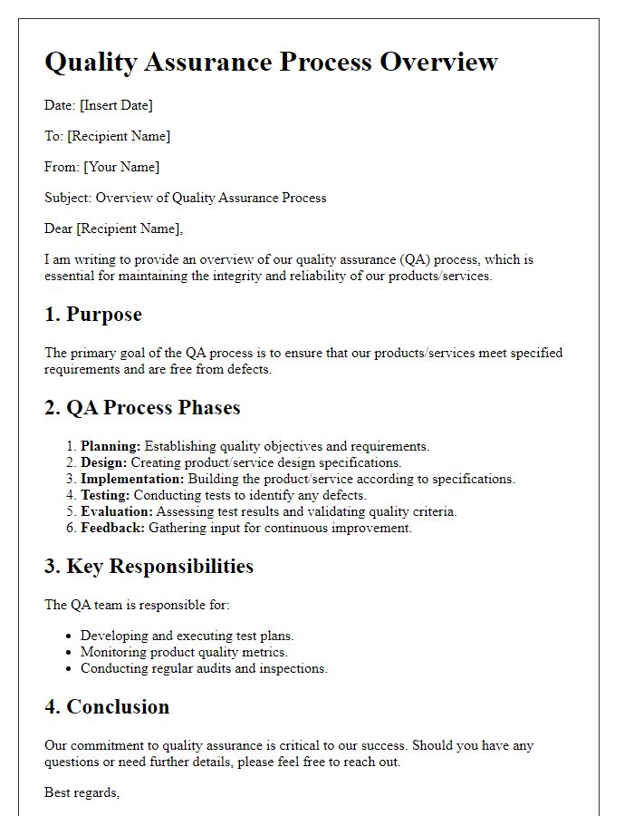 Letter template of quality assurance process overview