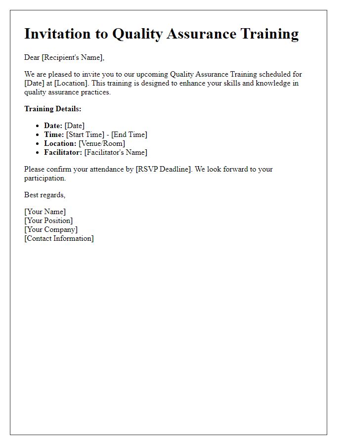 Letter template of quality assurance training invitation