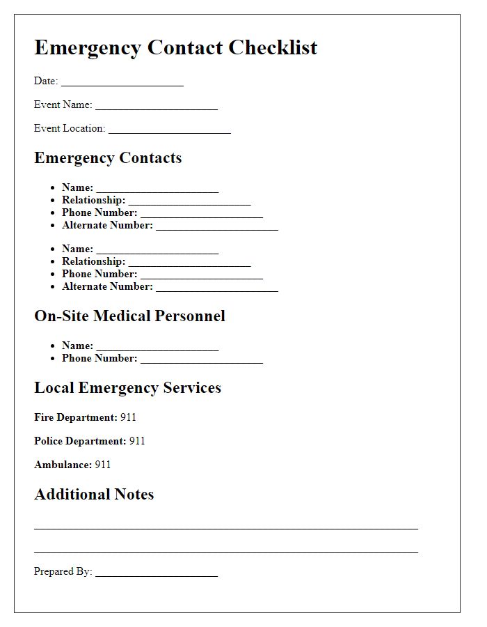 Letter template of emergency contact checklist for events