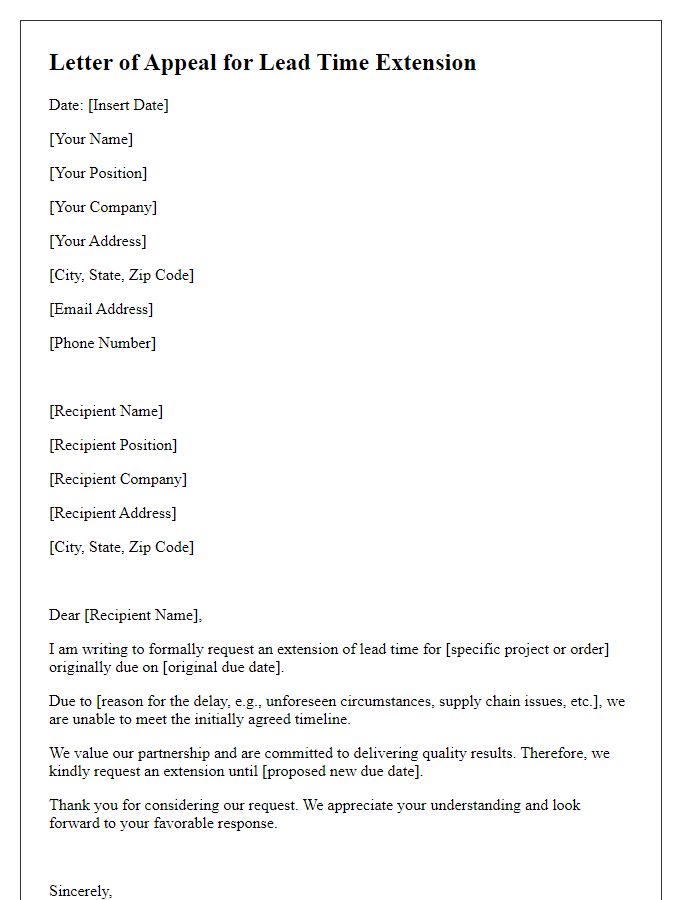Letter template of appeal for lead time extension
