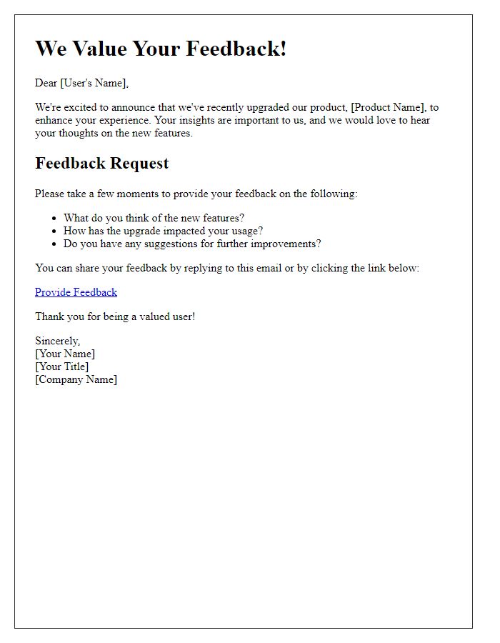 Letter template of product upgrade feedback request for users