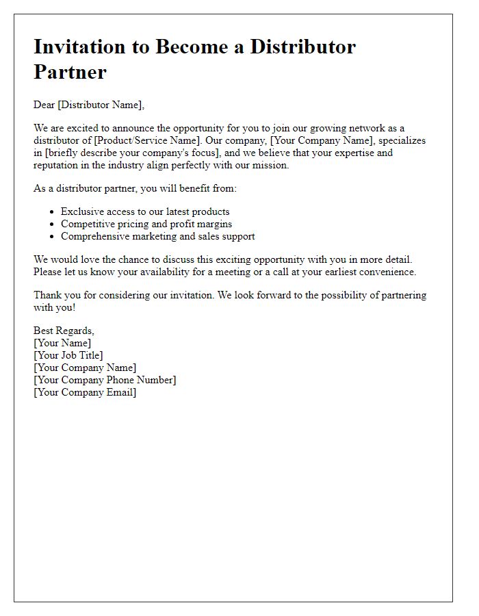 Letter template of New Distributor Partnership Invitation