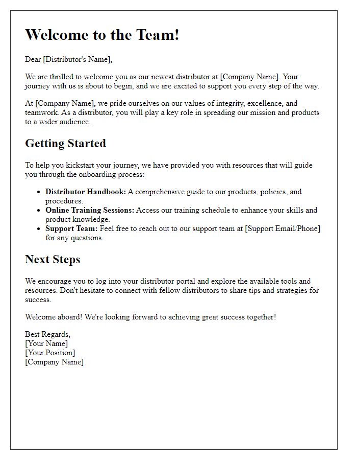 Letter template of Welcome and Introduction to New Distributor